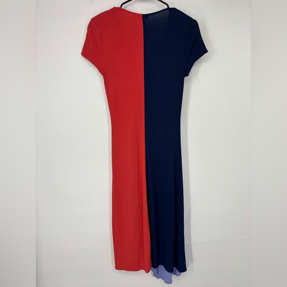 NWOT Tory Burch Color Block Asymmetrical V-Neck Dress Orange Blue XS - Picture 4 of 6